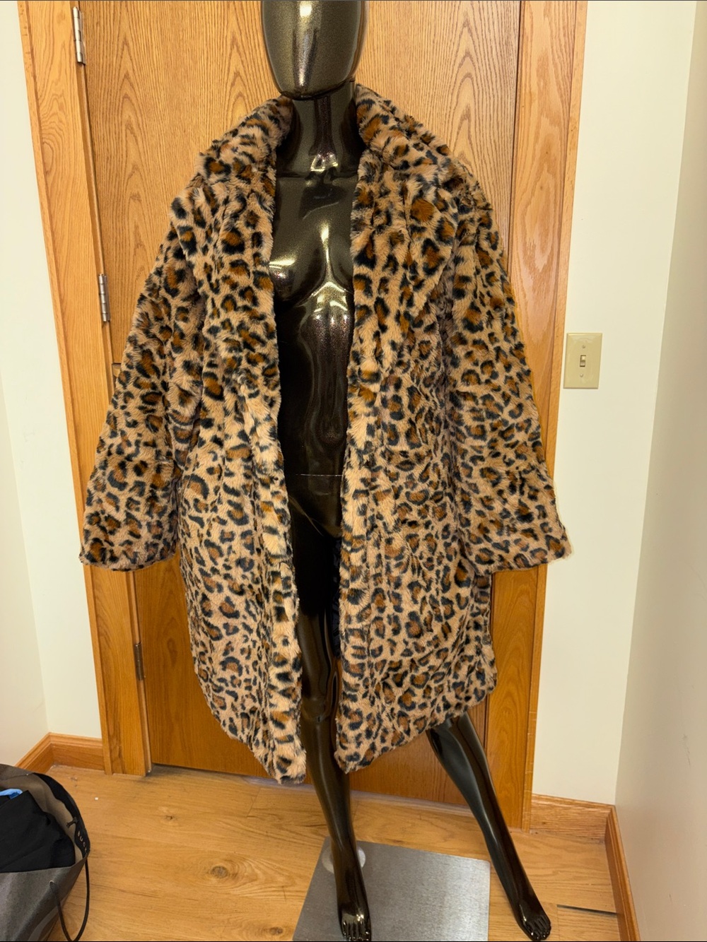 Leopard Print Faux Fur Coat - Women's Brown Animal Print Jacket